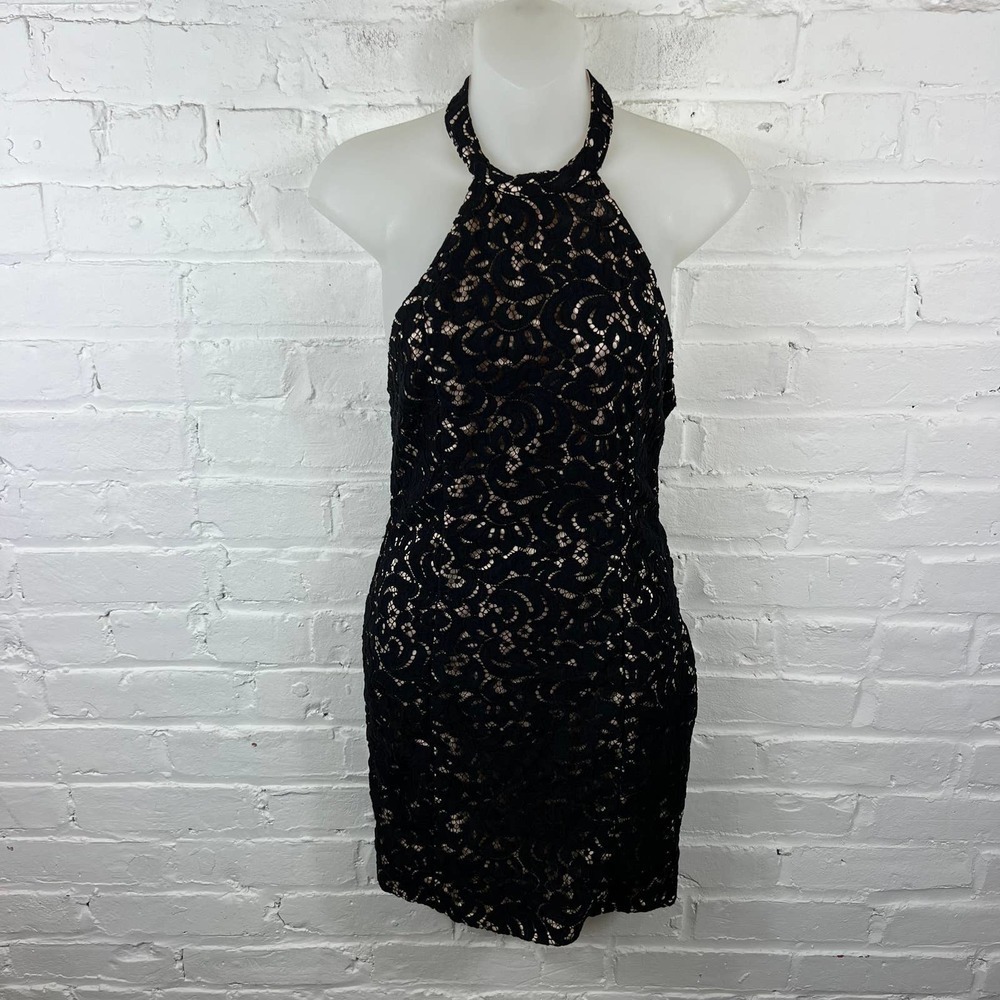 Lulus Women's Halter Neck Party Cocktail Mini Dress Sleeveless Black Gold Small